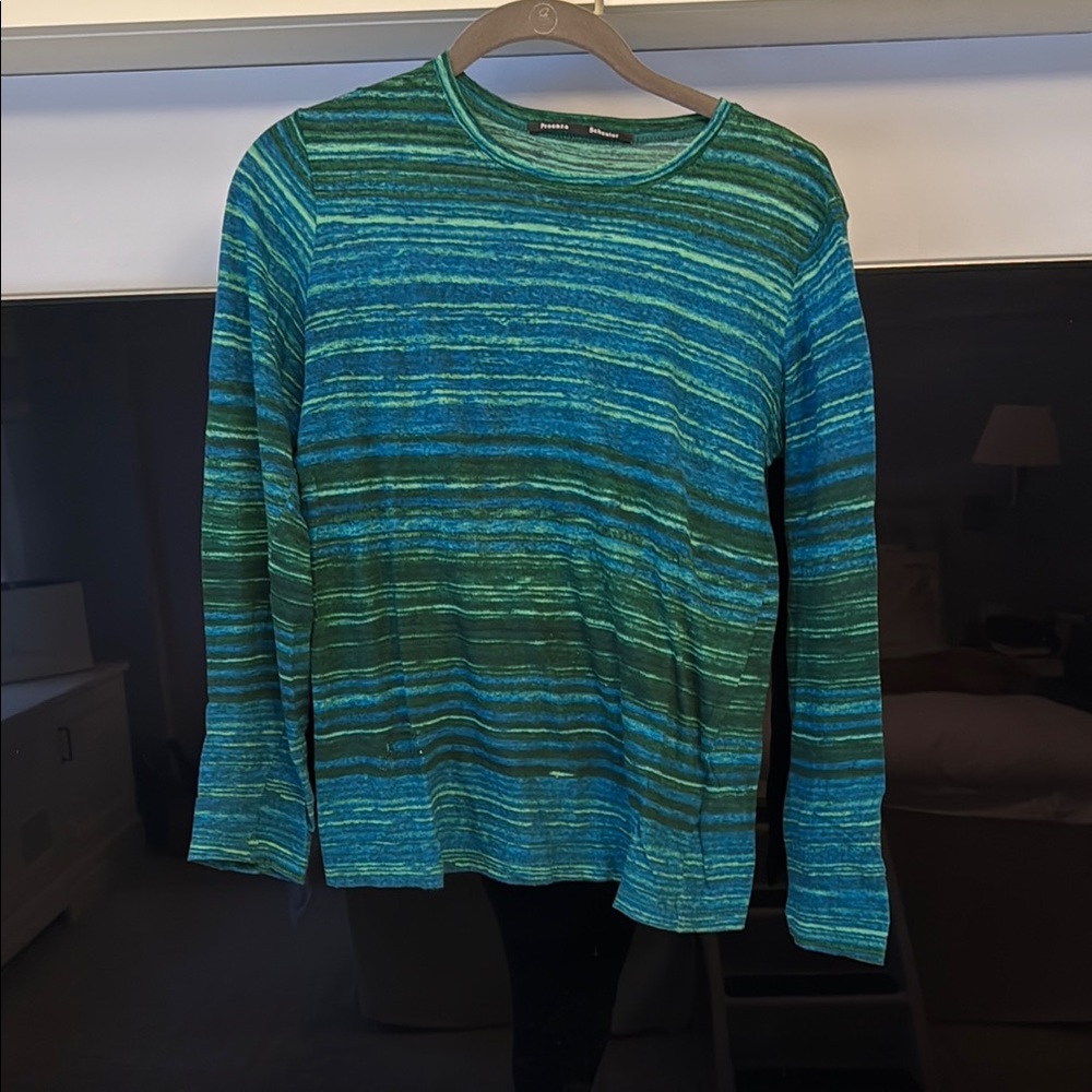 Proenza Schouler - size Small - Striped Green and Blue long sleeve cotton top